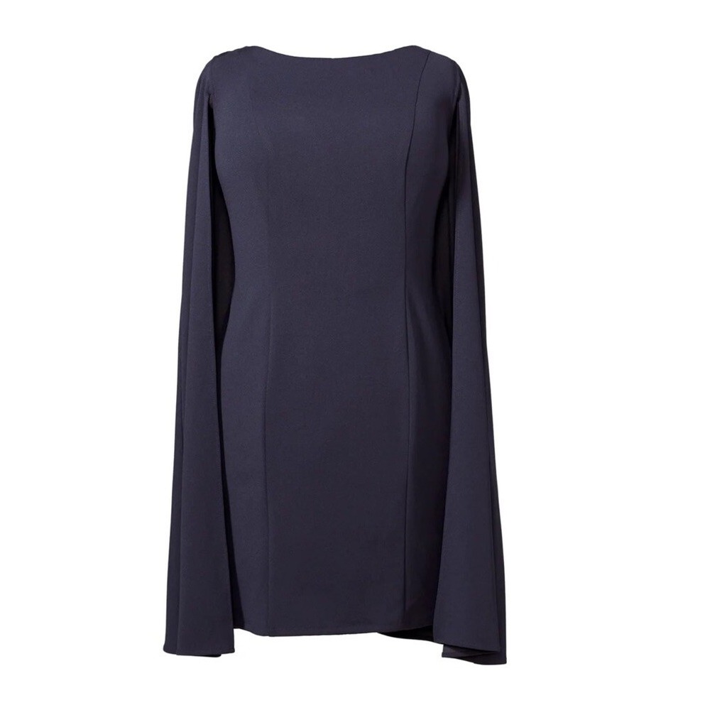 Maggy London Navy Blue Cape Sheath Cocktail Dress Boat Neck Mini NEW - Picture 3 of 10